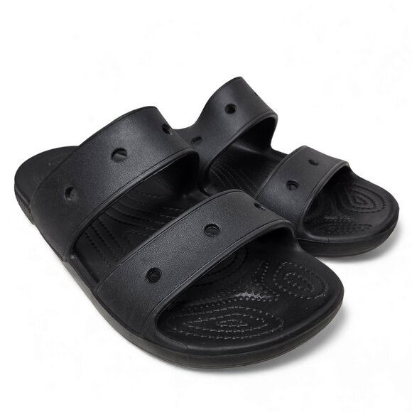 Crocs Classic Two Strap Slide Sandals Unisex Black Slip On Lounge W11 M9 - Picture 1 of 8